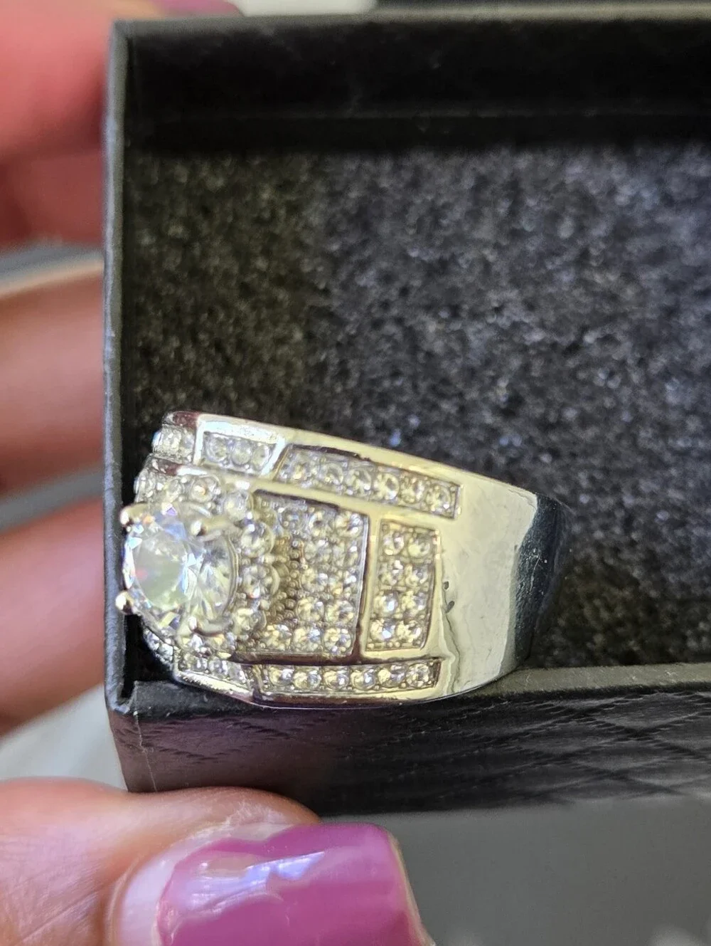 Mens Silver-Tone Pave Cubic Zirconia Statement Ring - Clear